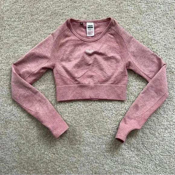Gymshark Flex Crop Top Long Sleeve Active Deep Blush/White Size Small GLCT3857 - Picture 1 of 12